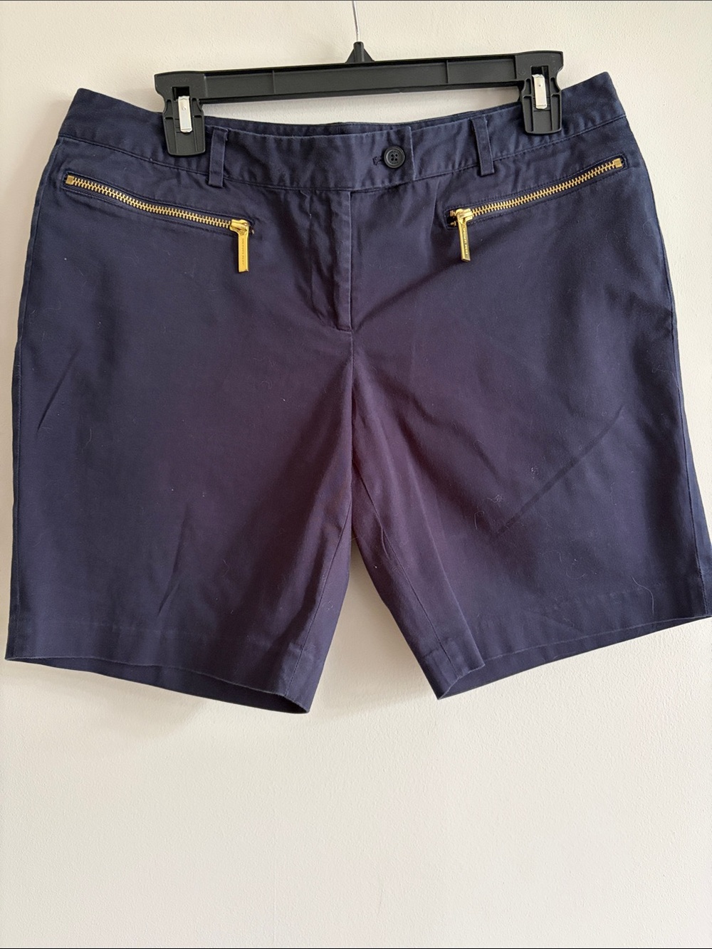 Michael Kors Navy Bermuda Shorts with Gold Zippers